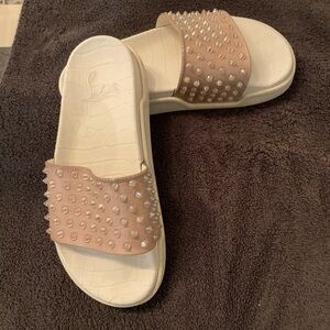 Christian Louboutin Pink Studded Slide Sandals